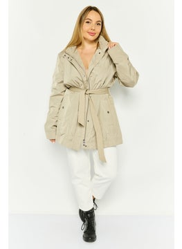 GEOX Women Solid Belted  Hooded  Jacket, Light Grey  - Image 2