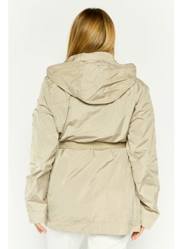 GEOX Women Solid Belted  Hooded  Jacket, Light Grey  - Image 4