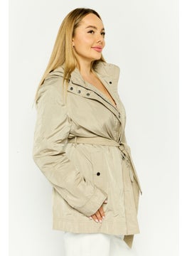 GEOX Women Solid Belted  Hooded  Jacket, Light Grey  - Image 3