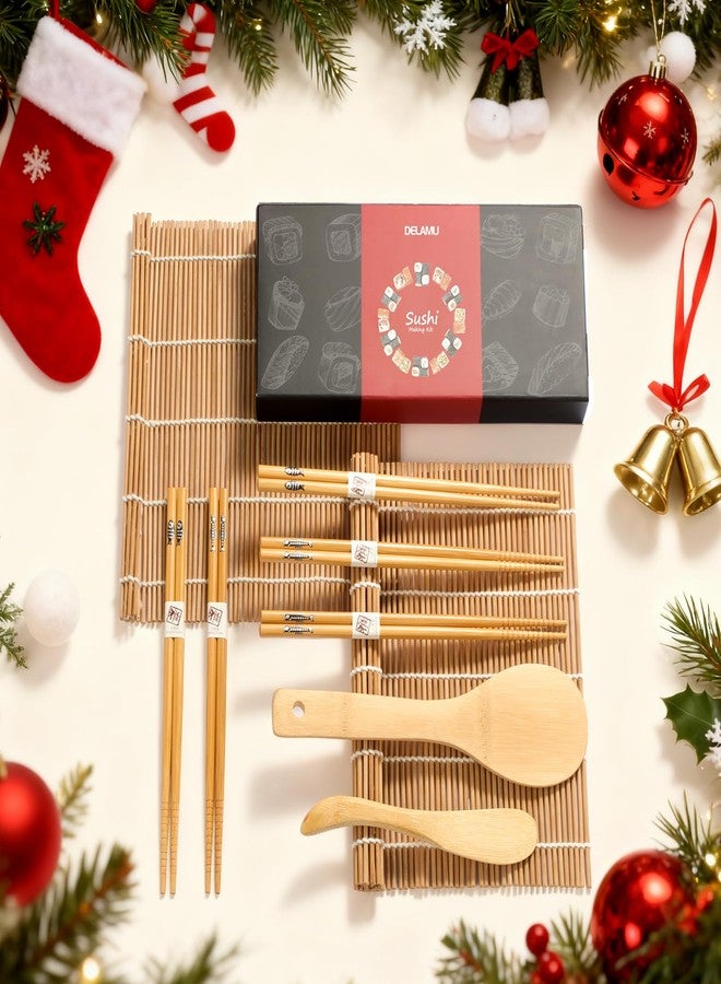 Delamu Sushi Making Kit, Delamu Bamboo Sushi Mat, Including 2 Sushi Rolling Mats, 5 Pairs of Chopsticks, 1 Paddle, 1 Spreader, 1 Beginner Guide PDF, Beginner Sushi Kit, Sushi Plates - Image 2