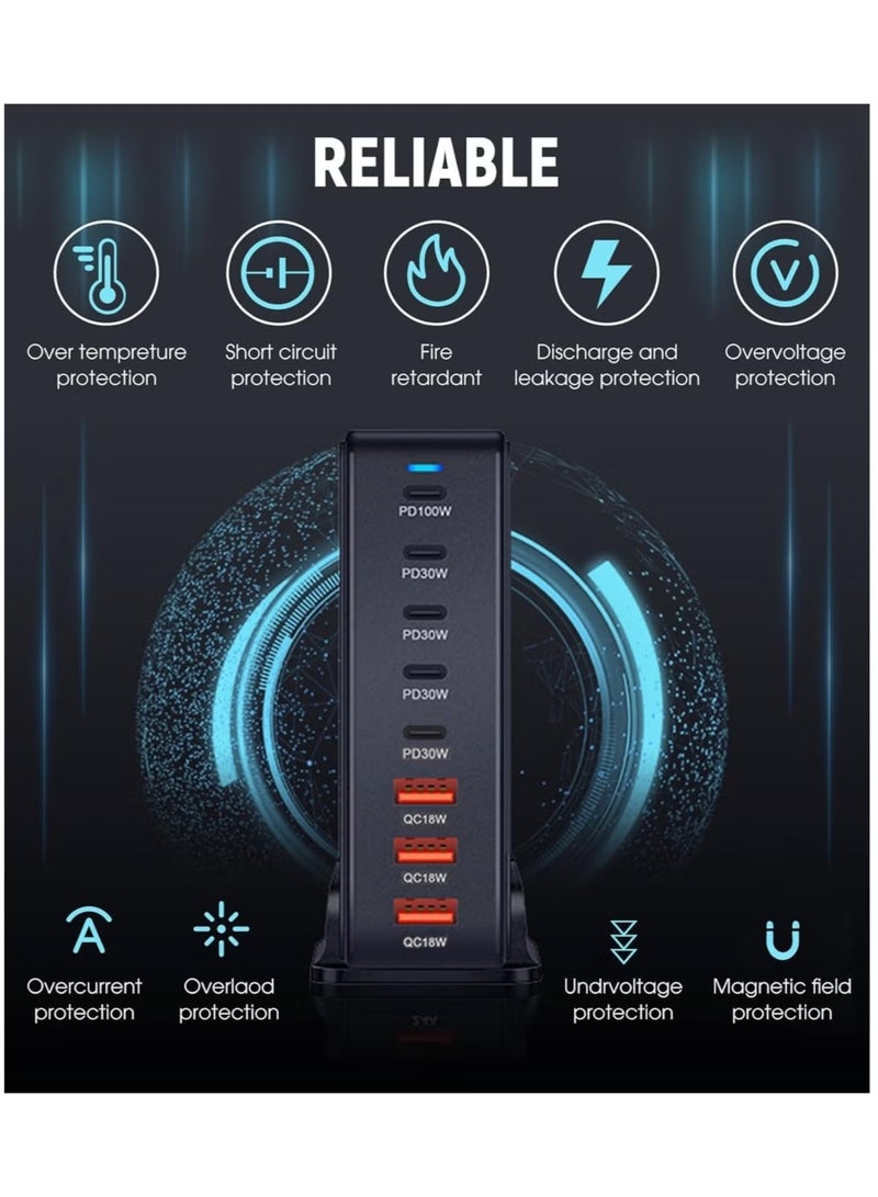 TIGER 268W USB-C Fast Charging Station – 8-Port Desktop Charger for Laptops, Phones, Tablets & Smart Devices | Quick Charge Support, Multiple Protections, High-Efficiency Charging Hub - Image 4
