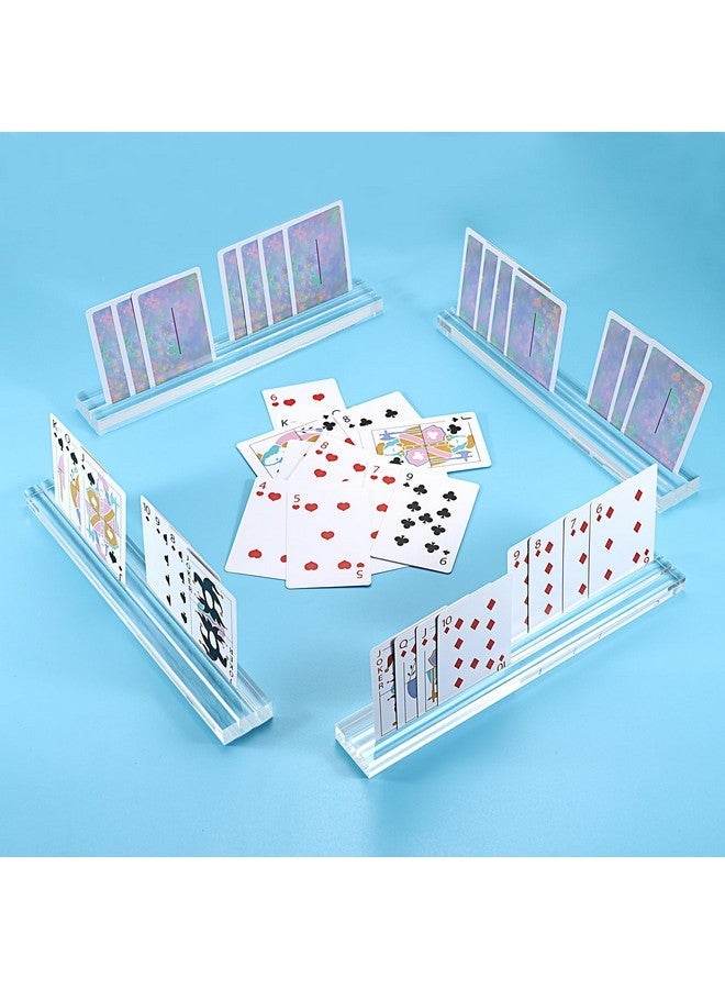 OwnMy Set of 4 Acrylic Playing Card Holders with Dual Grooves, Clear Playing Card Decks Card Stands with 2 Slots, Acrylic Game Card Racks Organizer Accessories for Seniors - Image 2