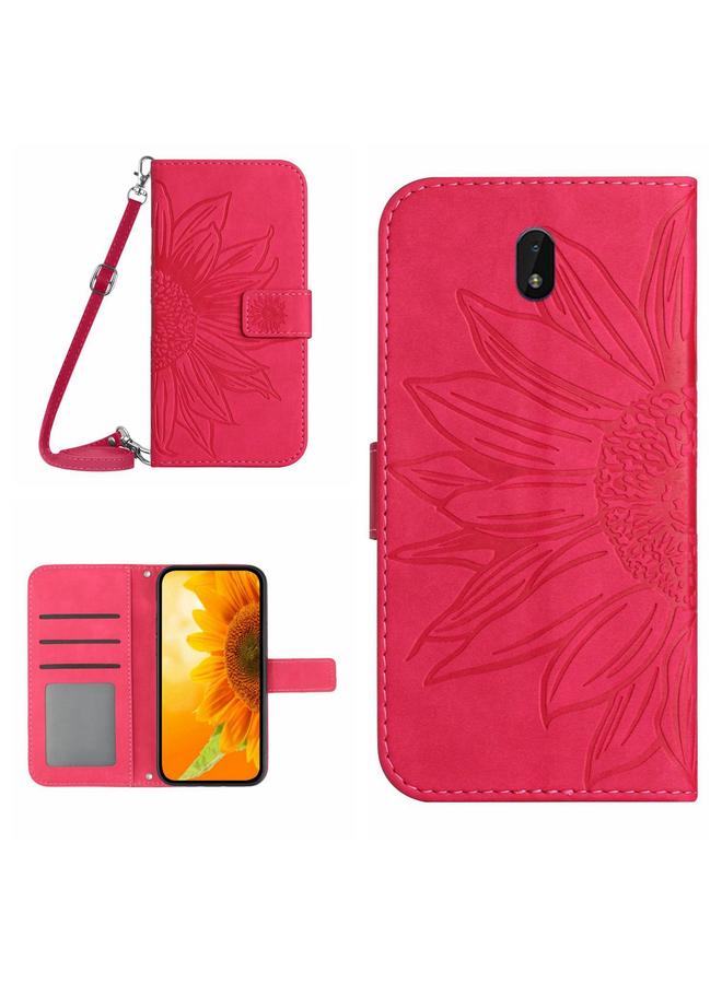 اس-توب جراب لهاتف Nokia C01 Plus مصنوع من الجلد بتصميم زهرة الشمس مع حبل تعليق - Image 1