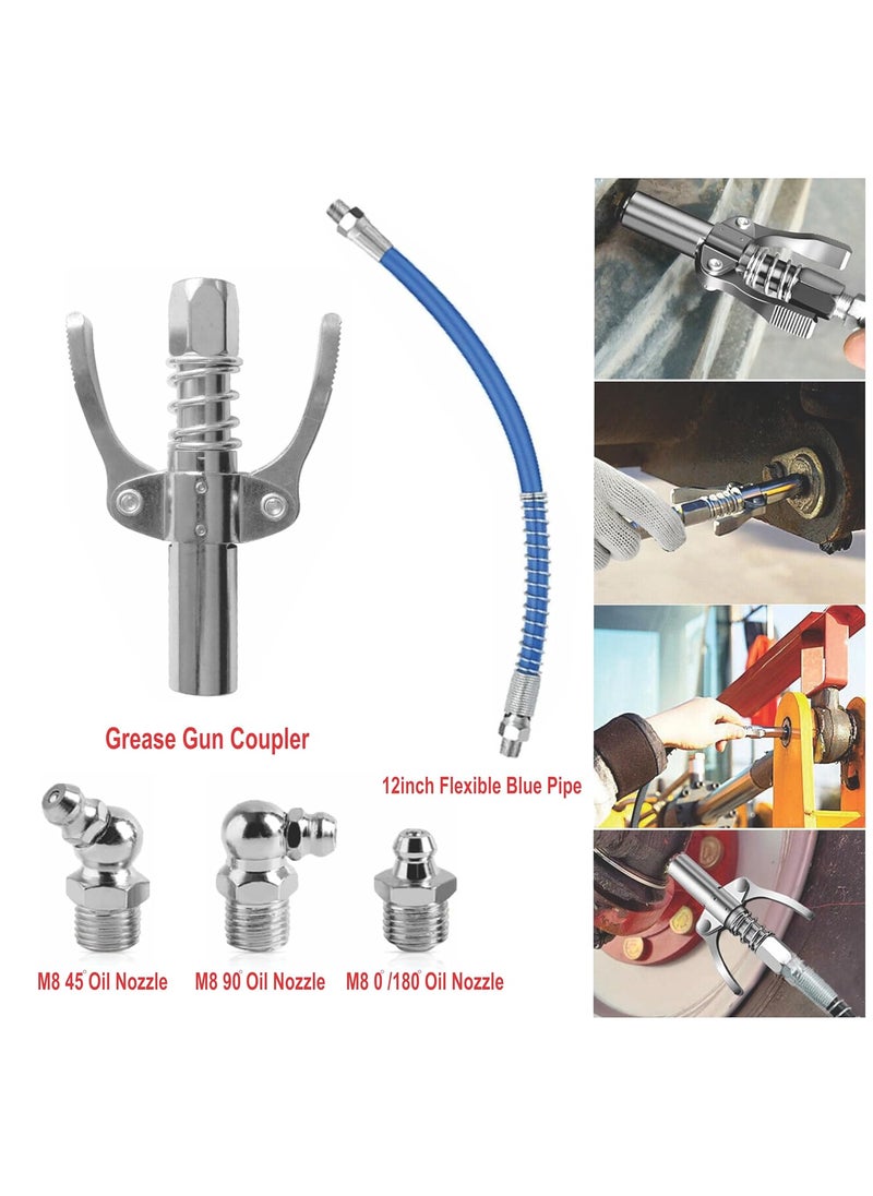 EPITECH MART EPITECH MART Grease Gun Coupler Quick Lock and Release Coupler with 12inch Flexible Pipe Oil Nozzles  - Image 2