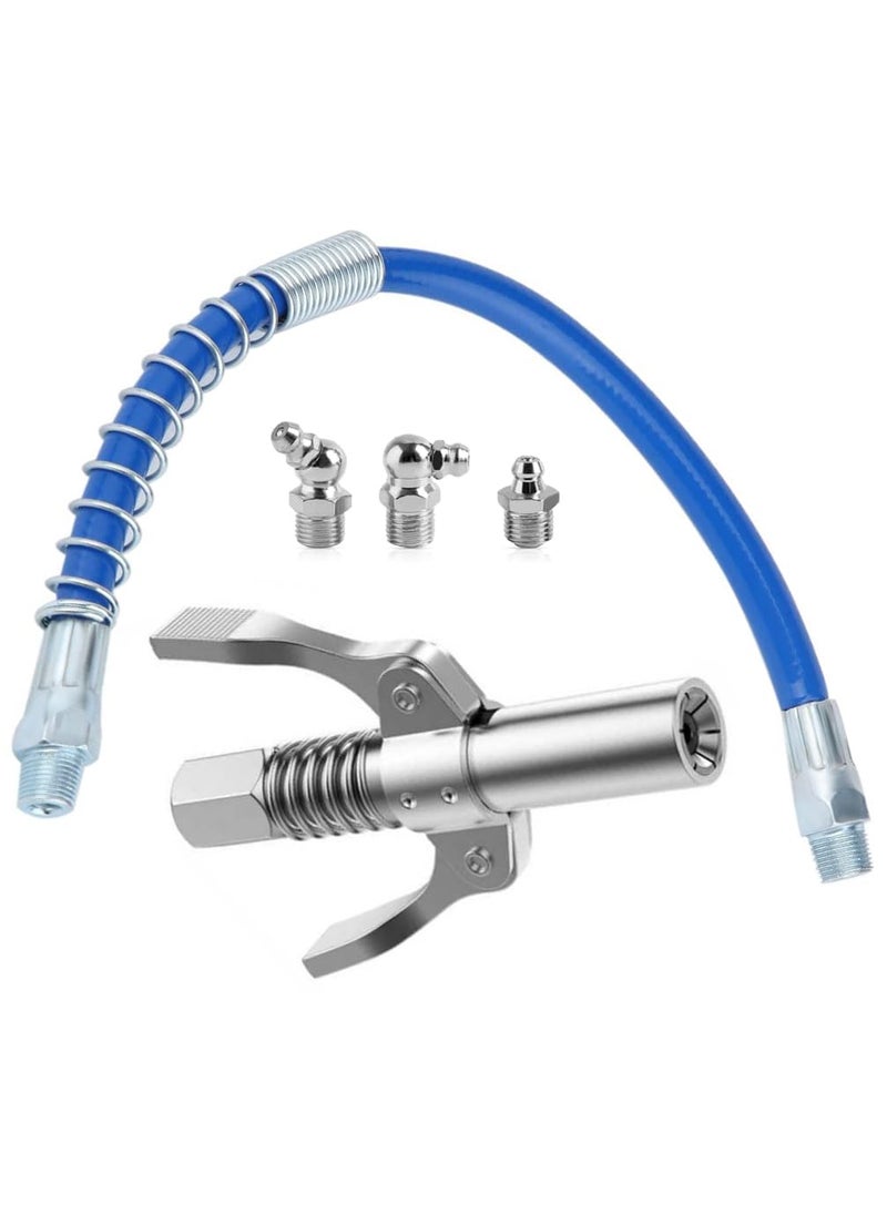 EPITECH MART EPITECH MART Grease Gun Coupler Quick Lock and Release Coupler with 12inch Flexible Pipe Oil Nozzles  - Image 1