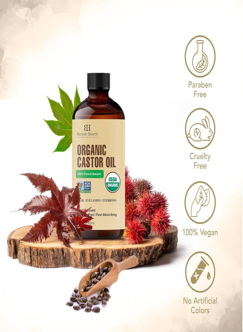 Botanic Hearth Pack of 2 - Organic Castor Oil 60 ML USDA Certified Organic |100% Pure & Hexane Free Cold Pressed Growth for Eyelashes, Eyebrows, Hair - Image 4