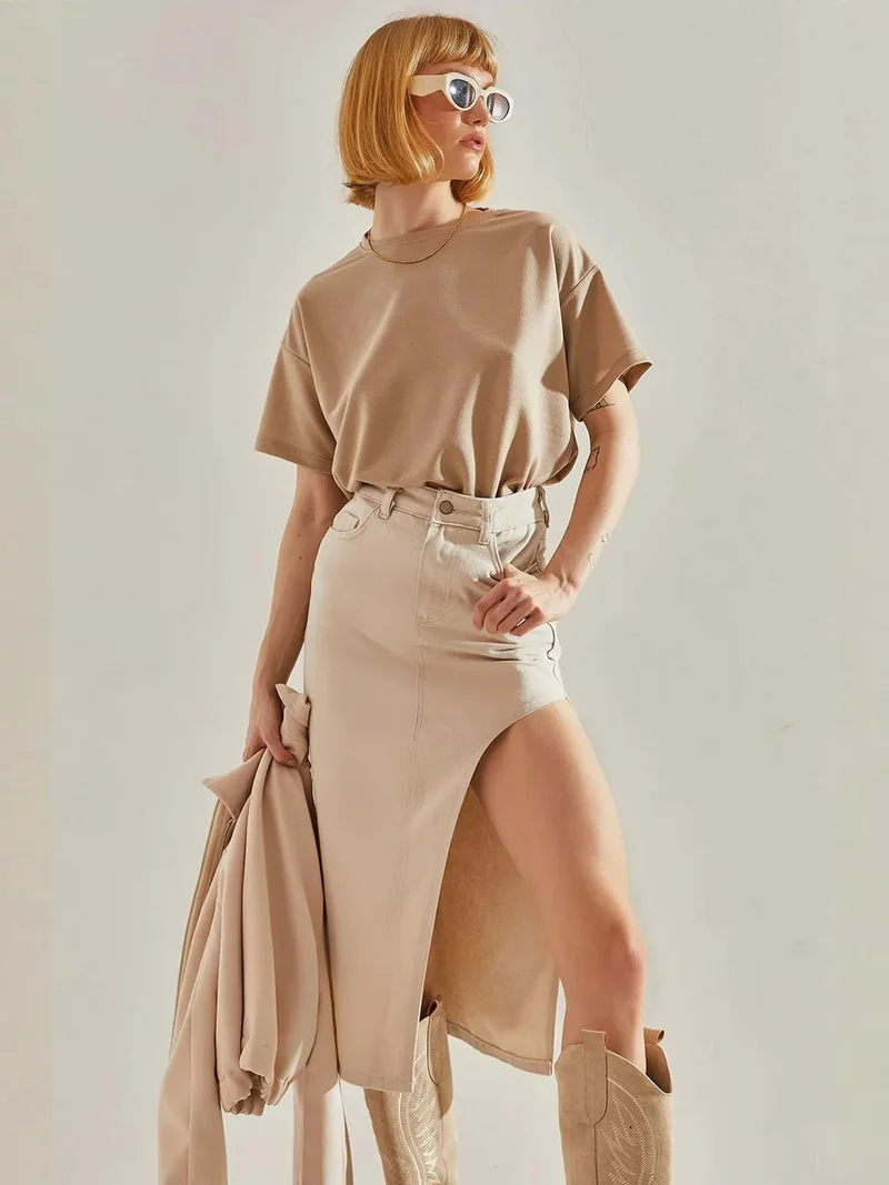 بيانكو لوتشي جيبة جينز ميدي بخصر مرتفع وفتحة