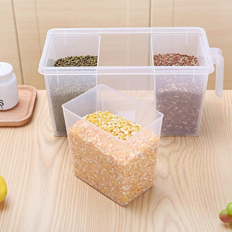 KPS Plastic 3 Part Refrigerator FruitVegetable Basket for Kitchen Basket with Lid Fridge Food Box Container with HandleTransparent - Image 2