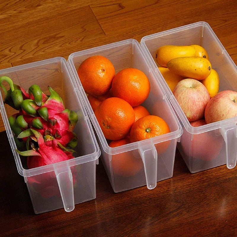 KPS Plastic 3 Part Refrigerator FruitVegetable Basket for Kitchen Basket with Lid Fridge Food Box Container with HandleTransparent - Image 3