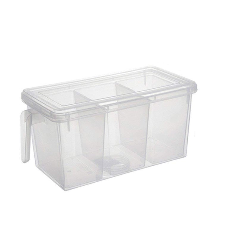 KPS Plastic 3 Part Refrigerator FruitVegetable Basket for Kitchen Basket with Lid Fridge Food Box Container with HandleTransparent - Image 1