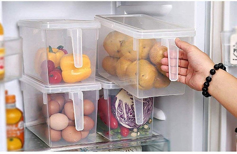 KPS Plastic 3 Part Refrigerator FruitVegetable Basket for Kitchen Basket with Lid Fridge Food Box Container with HandleTransparent - Image 4