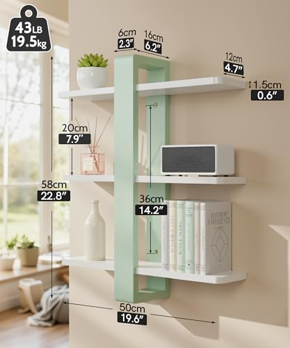 SUMGAR Green Floating Shelves for Wall Mounted Shelving Unit All Pine Wood 3 Tier Large Shelf for Bedroom Living Room Office Bathroom Home Decoration Storage Plant Photo Display Modern 20in Mint Green - Image 3