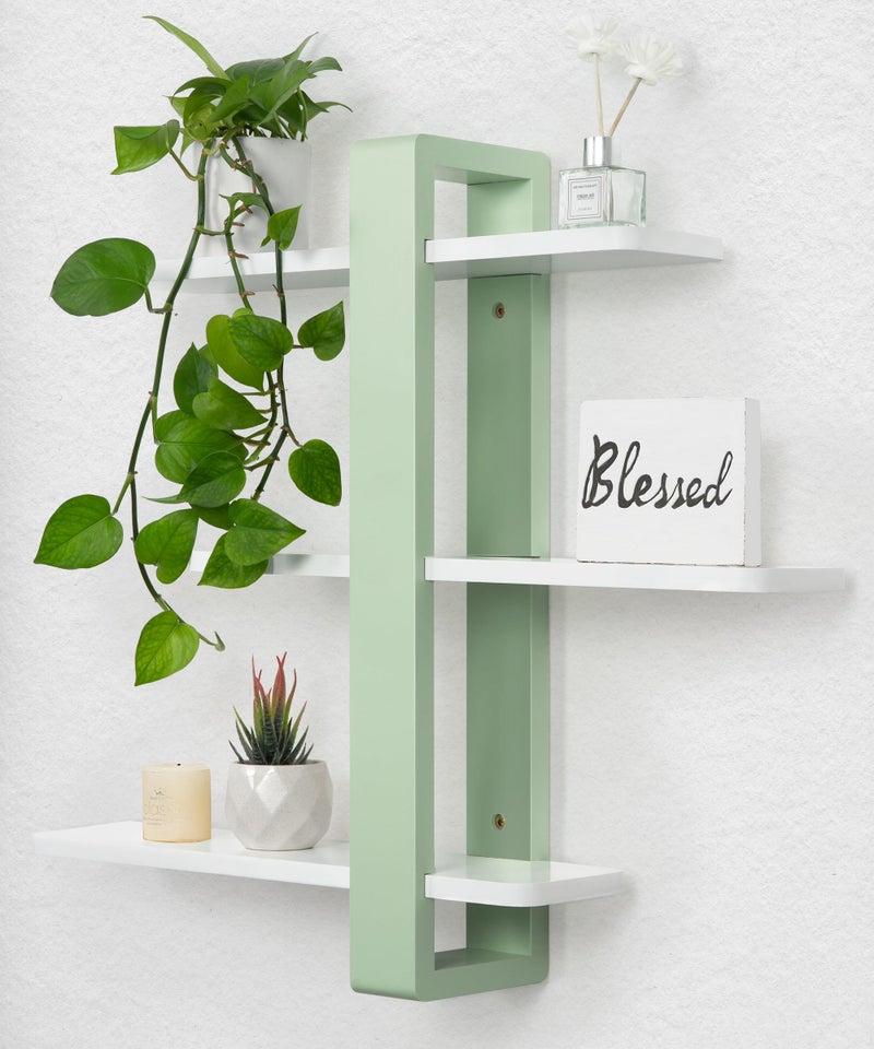 SUMGAR Green Floating Shelves for Wall Mounted Shelving Unit All Pine Wood 3 Tier Large Shelf for Bedroom Living Room Office Bathroom Home Decoration Storage Plant Photo Display Modern 20in Mint Green - Image 2