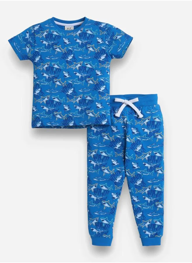 victor and jane All-Over Printed Cotton T-Shirt and Pyjama Set