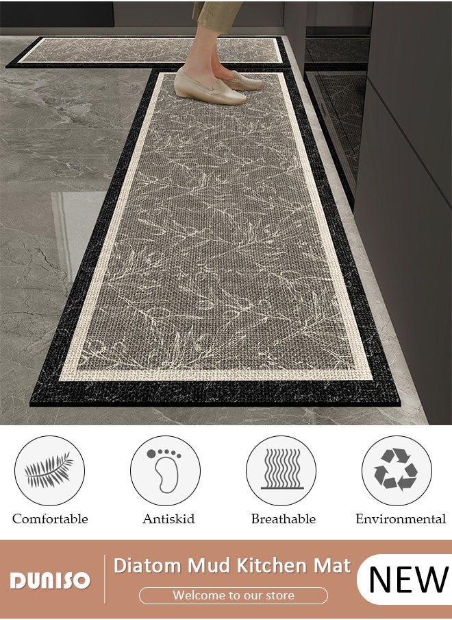 DUNISO 2 PCS  Kitchen Mats and Rugs Set , Non Slip Heavy Duty Standing Mat, Quick Dry Diatom Mud Floor Mat,  Extra Soft and Absorbent Floor Mats for  Kitchen, Bath, Office, Laundry(40*60cm+40*120cm)  - Image 1