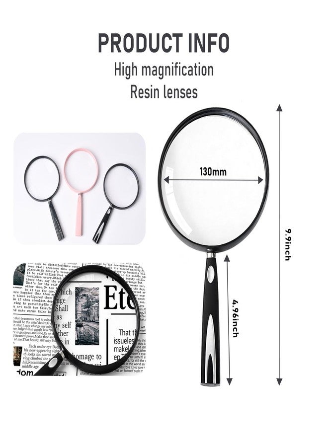 Feosky Handheld Reading Magnifier, 10X Magnifier, 130mm Shatterproof Lens, Non-Slip Handle for Adults Close Work, Seniors Reading and Nature Exploration, Hobby Observation(Silver/Black) - Image 2