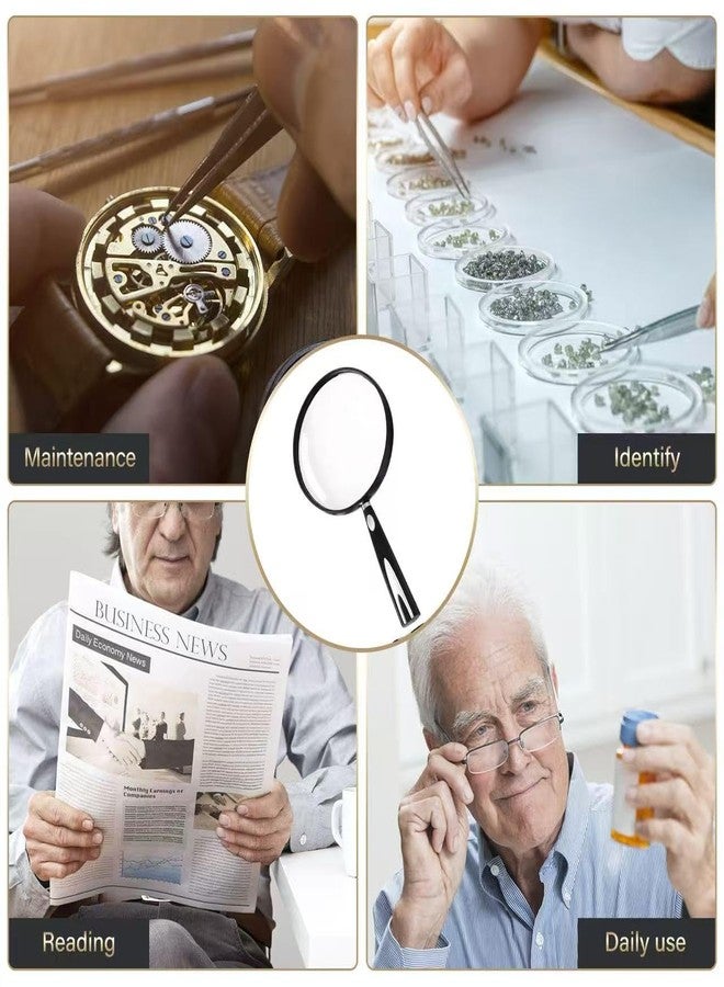 Feosky Handheld Reading Magnifier, 10X Magnifier, 130mm Shatterproof Lens, Non-Slip Handle for Adults Close Work, Seniors Reading and Nature Exploration, Hobby Observation(Silver/Black) - Image 3