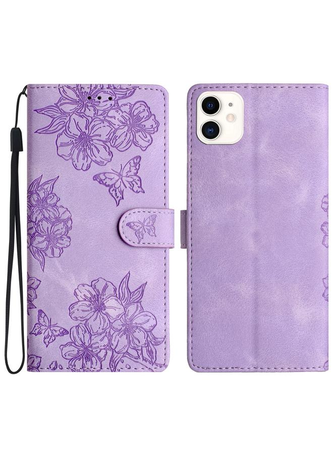 S-TOP Case For iPhone 11 Cherry Blossom Butterfly Skin Feel Embossed PU Phone Case - Image 1