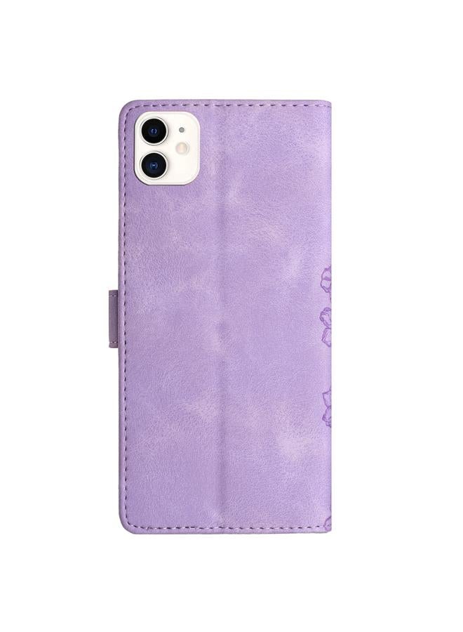 S-TOP Case For iPhone 11 Cherry Blossom Butterfly Skin Feel Embossed PU Phone Case - Image 3