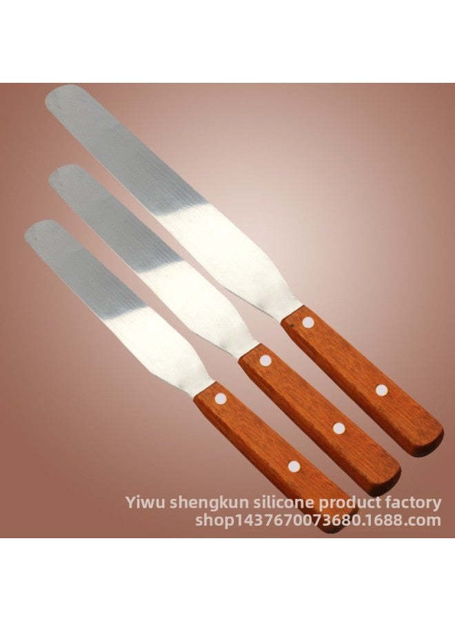 Factory Wholesale 6-inch 8-inch 10-inch Stainless Steel Spatula Wooden Handle Cream Cake Kiss Knife Baking 
