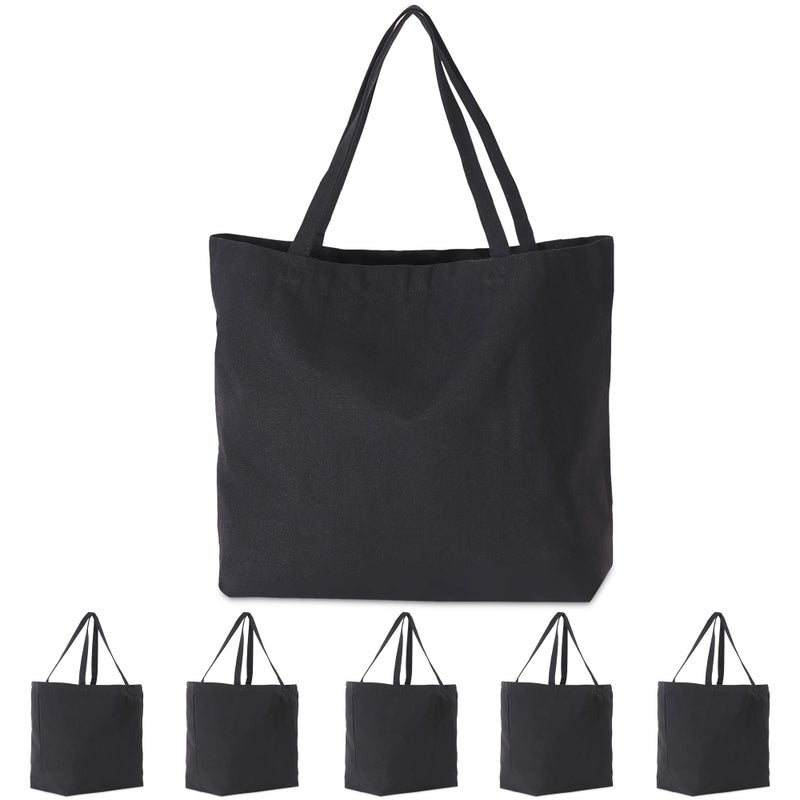 Koolmox 6-PACK 22x16x7.8'' Extra Large Canvas Tote Bags Bulk 12Oz Thick Heavy Duty Reinforced Handles  Blank Black Canvas Grocery Bag Multi Purpose Tote Travel Beach Tote bag Shopping Bags - Image 1