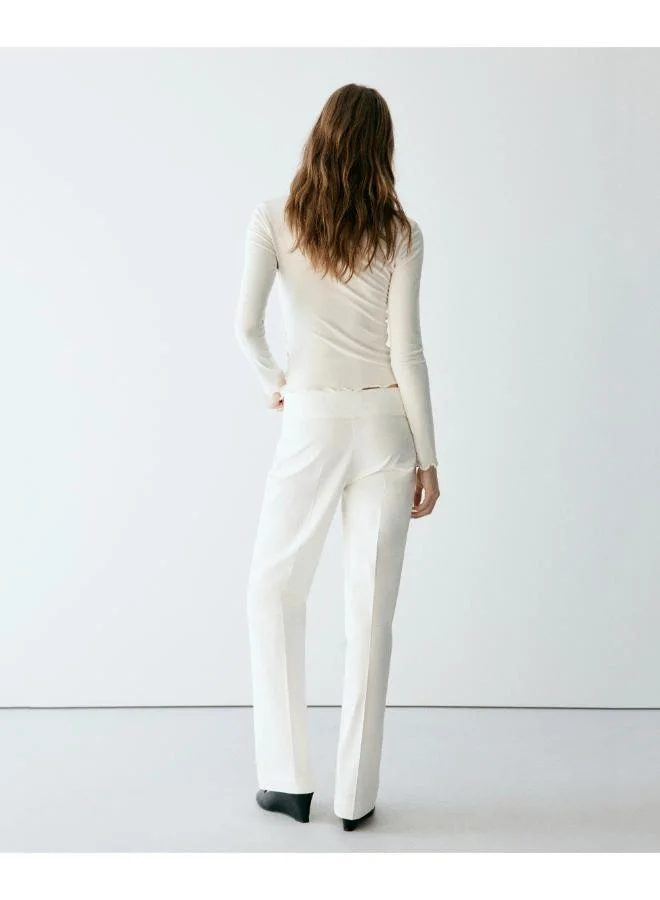 Mango Ribbed T-Shirt With Scalloped Trim