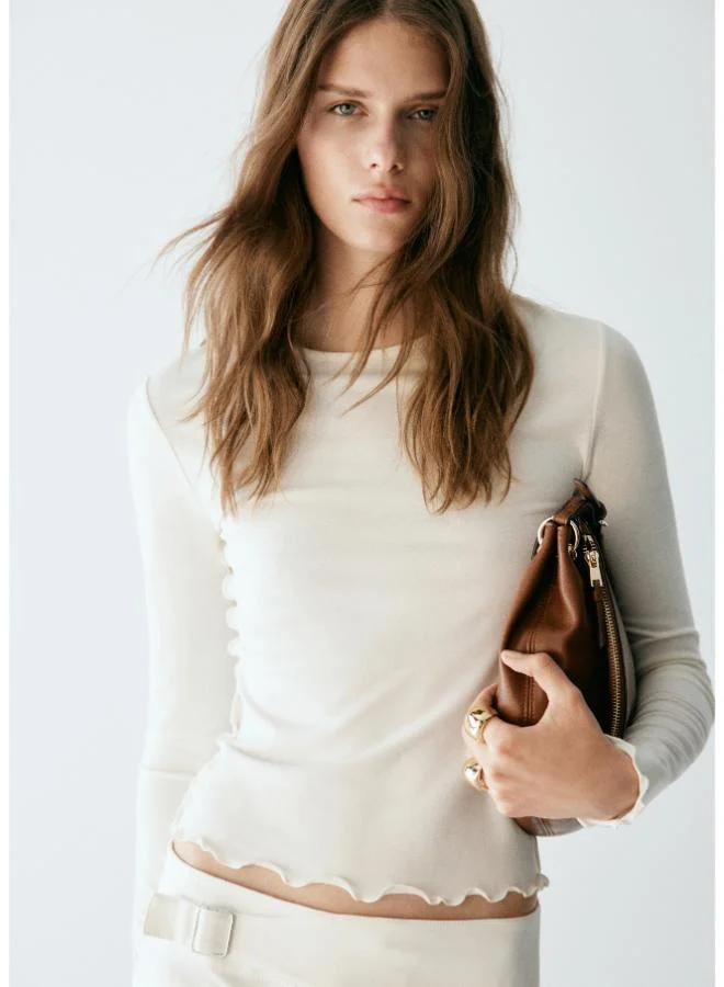 Mango Ribbed T-Shirt With Scalloped Trim