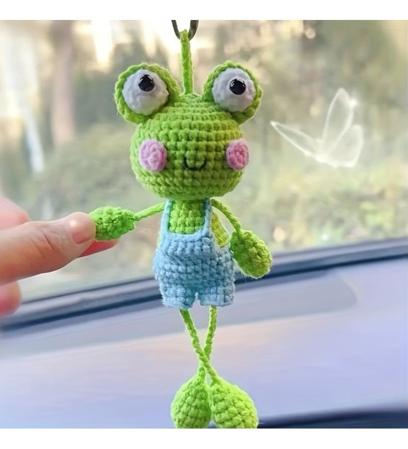 1pc Handmade Crochet Car Accessory Rearview Mirror Decoration Cute Little Frog Shape Fresh Charm Bag Charm Birthday Valentine Day Gift - Image 2