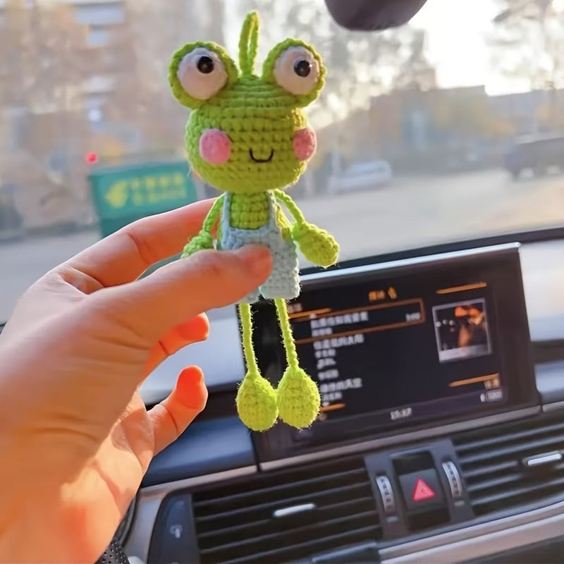 1pc Handmade Crochet Car Accessory Rearview Mirror Decoration Cute Little Frog Shape Fresh Charm Bag Charm Birthday Valentine Day Gift - Image 5