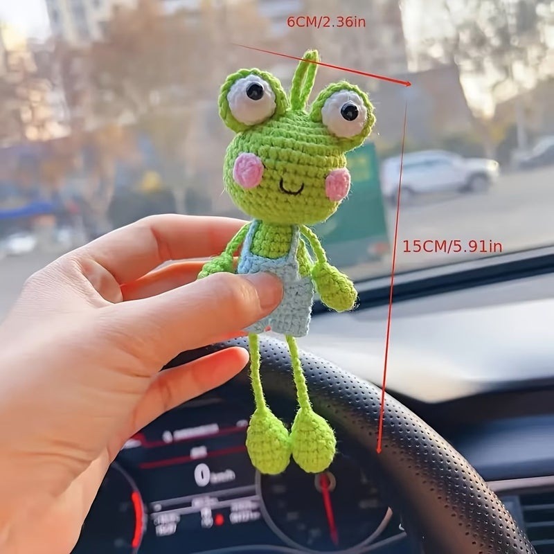1pc Handmade Crochet Car Accessory Rearview Mirror Decoration Cute Little Frog Shape Fresh Charm Bag Charm Birthday Valentine Day Gift - Image 4