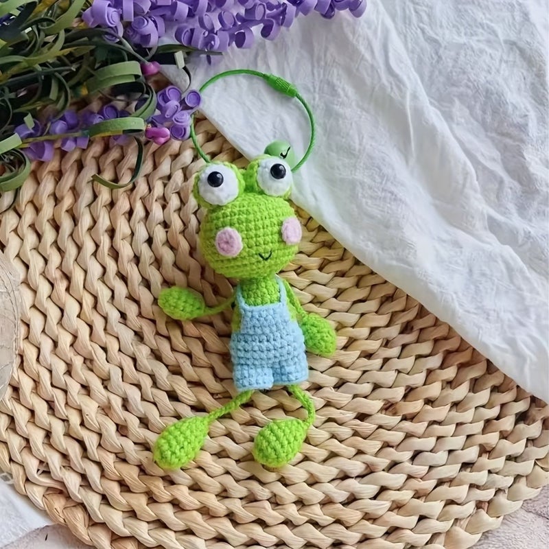 1pc Handmade Crochet Car Accessory Rearview Mirror Decoration Cute Little Frog Shape Fresh Charm Bag Charm Birthday Valentine Day Gift - Image 3