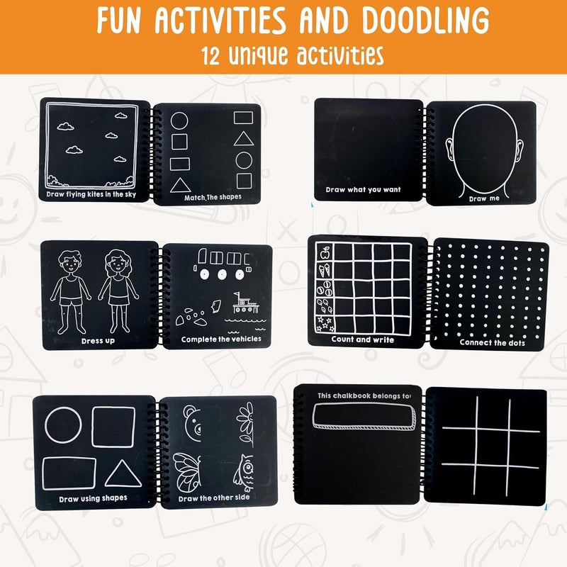 Berrybee Toddler Children's Activity Chalkboard Book | Reusable & Erasable 12-Page Learning Book | 12 Fun Activities with Chalk & Holder | Screen-Free Portable Educational Toy for Kids Ages 3 & Up - Image 3
