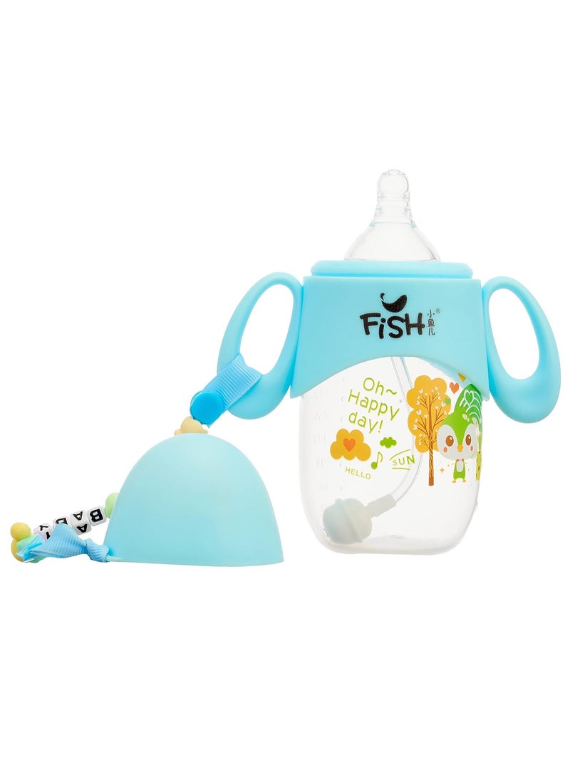 FISH Little Fish Feeding Bottle with Handles and Chain, 210ml - Blue - Image 1