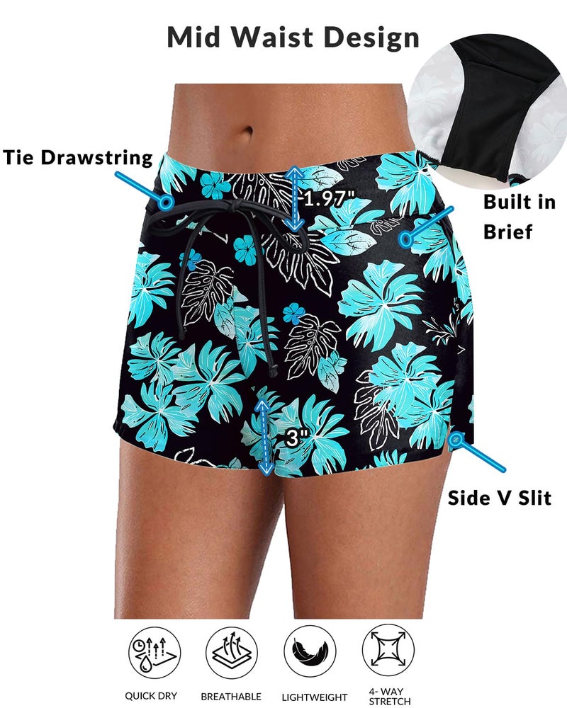 Aqua Eve Two Piece Women's Tankini Swimsuits Blouson Swim Tank Top with Shorts Modest Bathing Suits Green Blue Flower XL - Image 3
