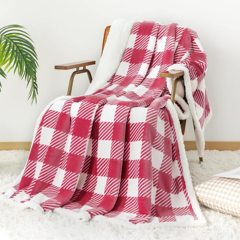 Touchat Sherpa Plaid Twin Blanket 60" X 70", Fuzzy Fluffy Soft Cozy Throw Blanket, Twin Size Plush Fleece Flannel Plush Microfiber Blanket for Couch Bed Sofa (RustRed) - Image 5