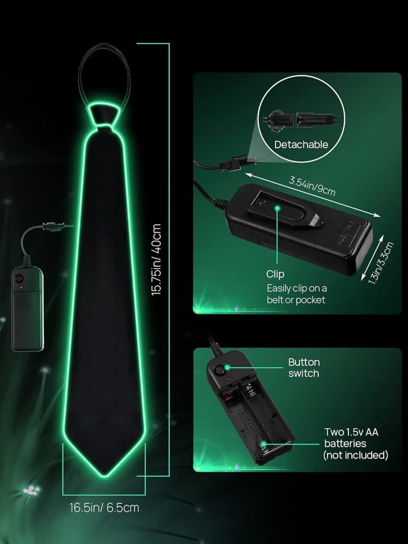 LED Bow Tie 40x6.5cm Adjustable Polyester Glowing Accessory - 3 Light Modes Steady Slow Flash Rapid Flash Neon Tie for Halloween Raves Costume Parties - Image 3