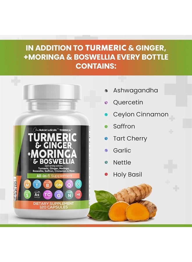 Clean Nutraceuticals Turmeric Curcumin 30000mg Ginger 3000mg Moringa 50000mg Boswellia 3000mg Saffron 2000mg - Joint Support Supplement for Women and Men with Ceylon Cinnamon, Quercetin, Tart Cherry - 120 Caps  - Image 5