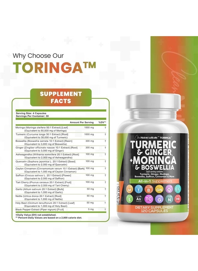 Clean Nutraceuticals Turmeric Curcumin 30000mg Ginger 3000mg Moringa 50000mg Boswellia 3000mg Saffron 2000mg - Joint Support Supplement for Women and Men with Ceylon Cinnamon, Quercetin, Tart Cherry - 120 Caps  - Image 4