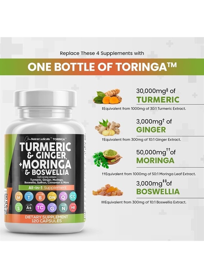 Clean Nutraceuticals Turmeric Curcumin 30000mg Ginger 3000mg Moringa 50000mg Boswellia 3000mg Saffron 2000mg - Joint Support Supplement for Women and Men with Ceylon Cinnamon, Quercetin, Tart Cherry - 120 Caps  - Image 3