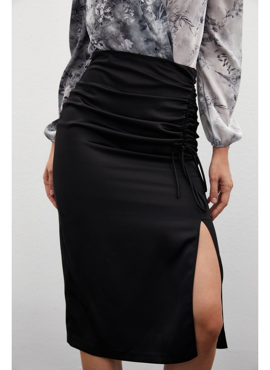 Satin Skirt with Gathered Detail - Black - pzsku/ZB07B0B5C05C81187C2B7Z/45/_/1736324097/05e887a6-dcea-48c4-a163-34557e9dd126