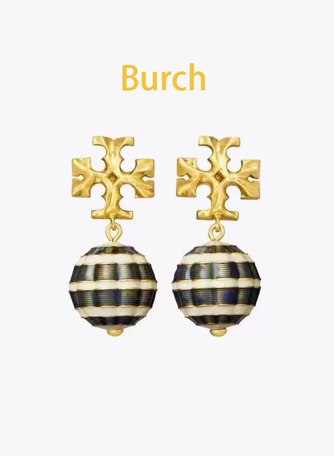 Burch Women's blue and white exotic earrings, stud earrings, double T classic logo, exquisite, small and elegant - Image 2