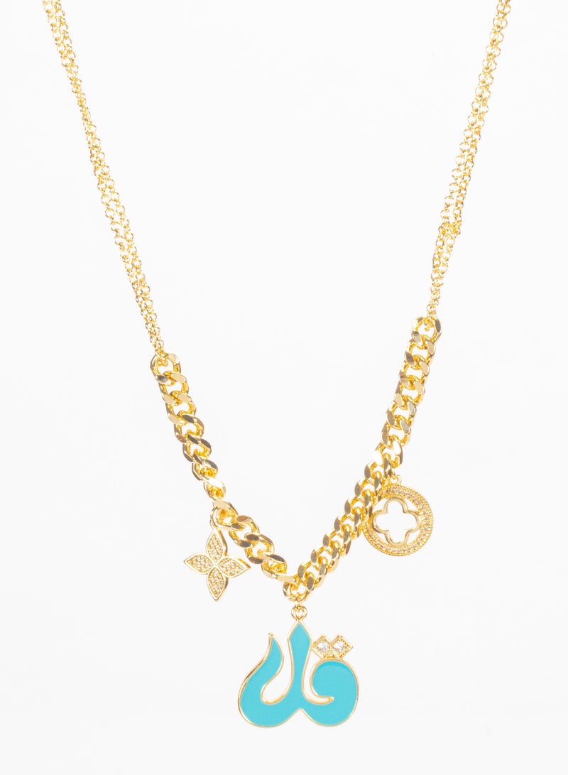 The Black Pearl Accessories Chinese Gold Necklace with a Blue Zirconic "Qul" Pendant - Image 3