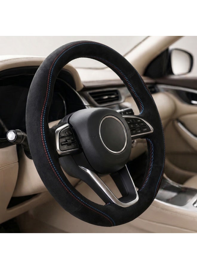 Manful Luxury Wood Grain & Leather Steering Wheel Cover 15 Inch (37–38 cm) – Universal Fit, Anti-Slip Grip, Heat Resistant, Premium PU Leather, Stylish Car Interior Accessory - Image 1
