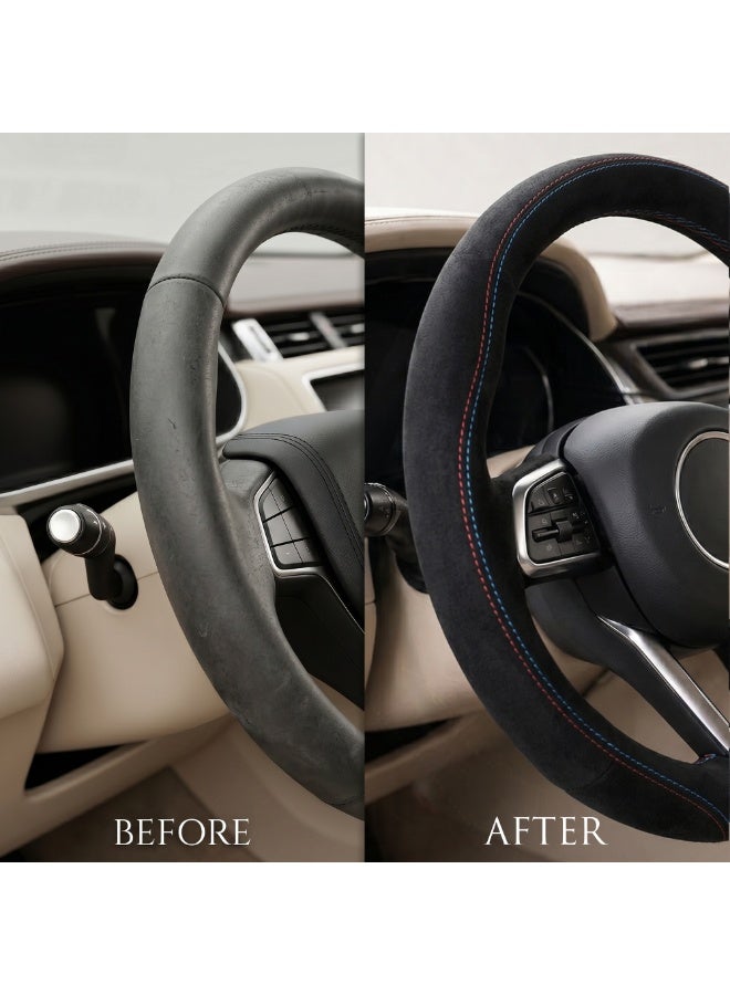 Manful Luxury Wood Grain & Leather Steering Wheel Cover 15 Inch (37–38 cm) – Universal Fit, Anti-Slip Grip, Heat Resistant, Premium PU Leather, Stylish Car Interior Accessory - Image 3