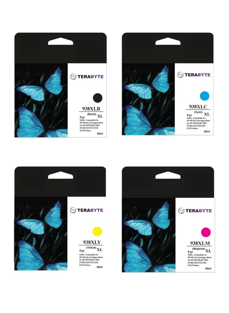 Terabyte 938 Compatible Ink Cartridge Replacement for Officejet Pro 9110, 9120, 9130, 9720, 9730 Series Printers, 938e, Multicolor 4-Pack (Black, Cyan, Magenta, Yellow) - Image 1