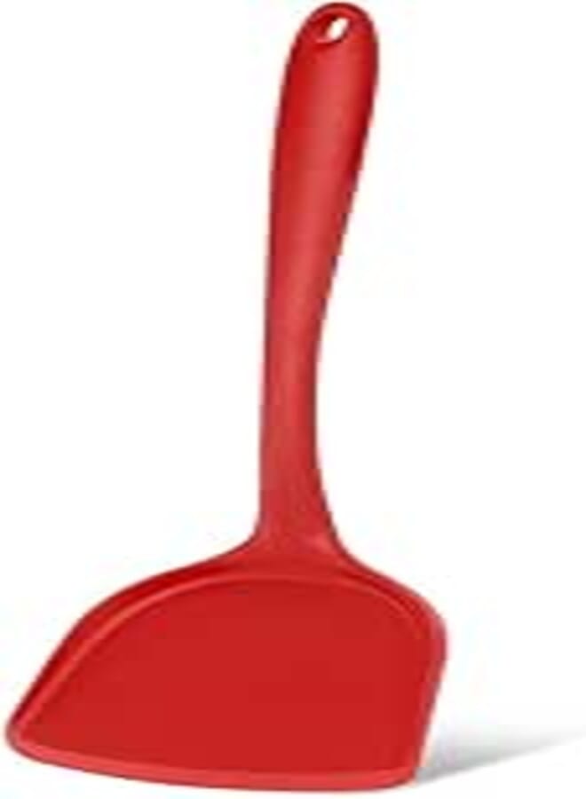 Baskety Heat Resistant Silicone Spatula/Spoonula Slotted Turner Non-Stick Wok Turner in Hygienic Solid Coating Cookware Kitchen Tool(Pack of 1 Red)