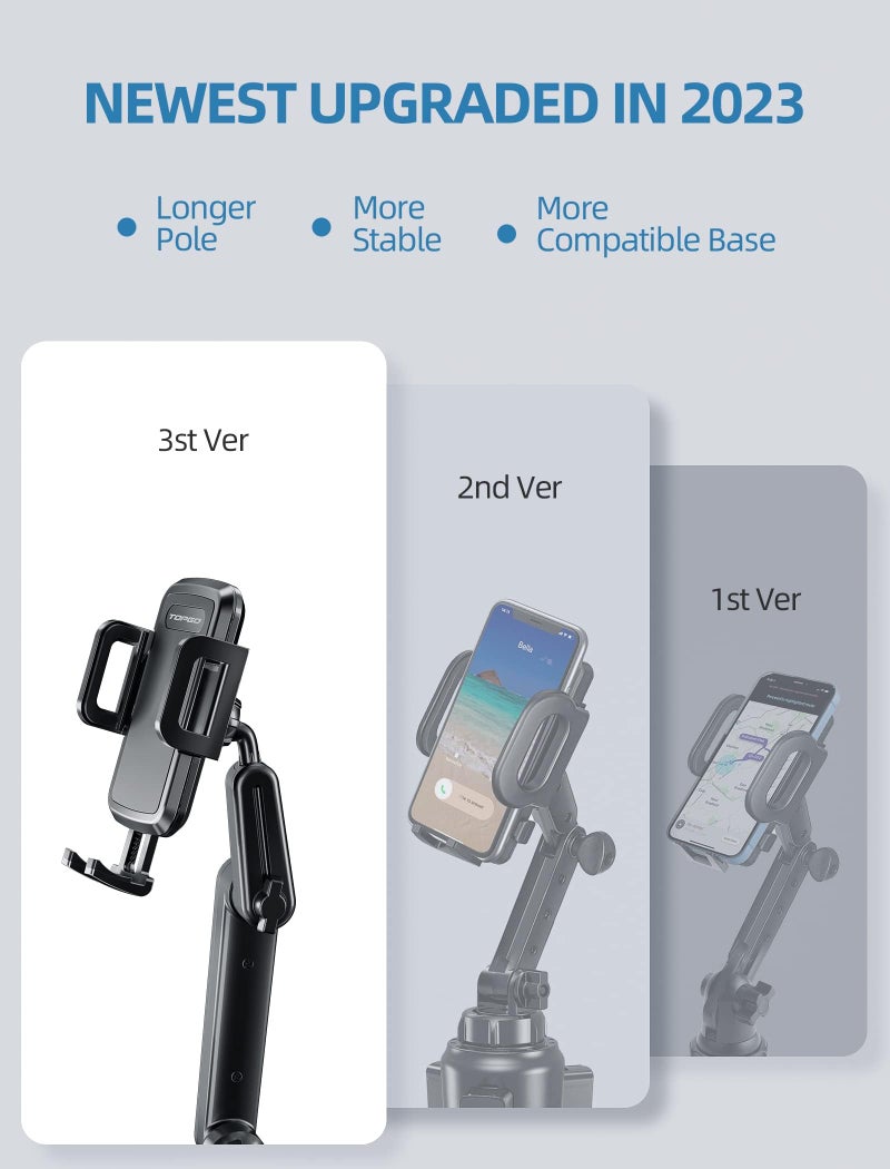 TOPGO Car Phone Mount Pro Ver [Adjustable Height & No Shaking] Cup Phone Holder for Car Compatible with iPhone 17 Pro Max and More Smartphone - Black - Image 3