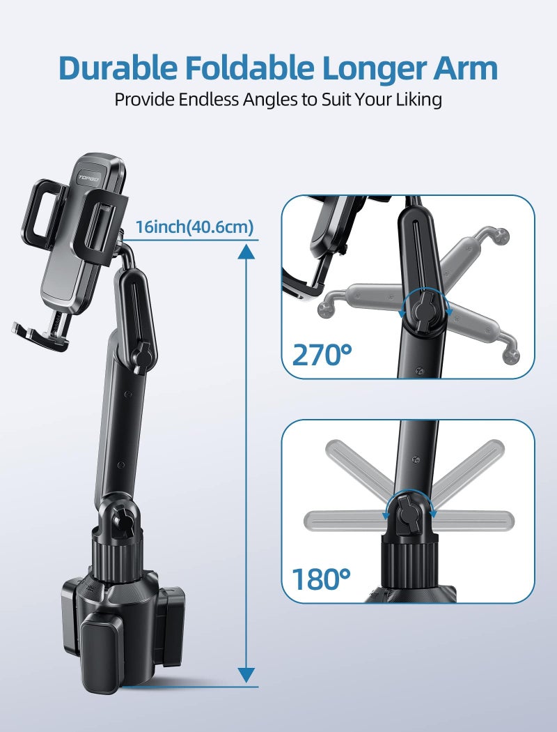 TOPGO Car Phone Mount Pro Ver [Adjustable Height & No Shaking] Cup Phone Holder for Car Compatible with iPhone 17 Pro Max and More Smartphone - Black - Image 4