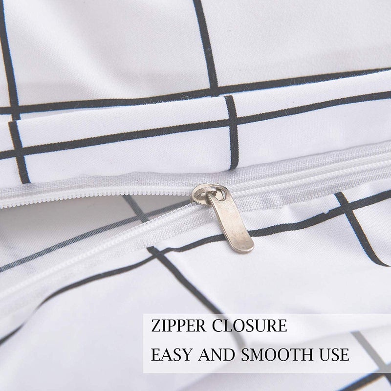 NANKO Twin Size Duvet Cover Set, White Plaid Microfiber Down Quilt Bedding Cover with Zip Ties, Farmhouse for Women Men Boys Girls Teen , 2 Piece - 68x90 inch XL Extra Long, College Dorm Grid Bed Sets - Image 5
