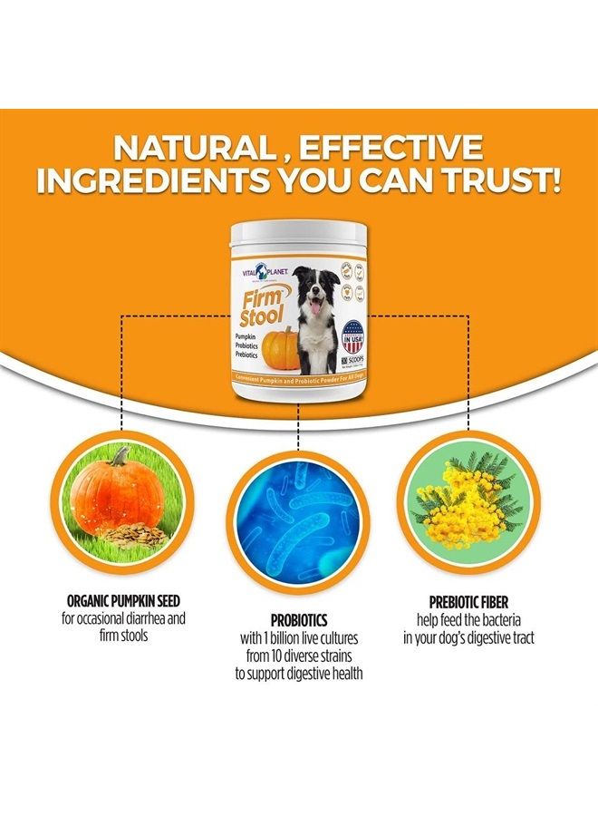 Vital Planet كرسي صلب – مثبت براز الكلاب، يقضي على الإسهال والغازات - قرع، بروبيوتيك وبريبيوتيك لهضم صحي، ألياف لبراز أكثر صلابة وانتظام - 111 جرام 30 حصة